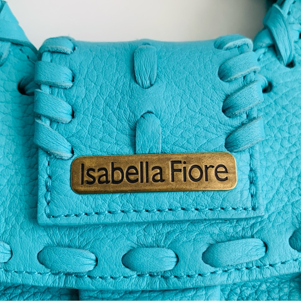 ISABELLA FIORE Turquoise Blue Leather Whip Stitch Shoulder Hobo Bag Purse - Picture 7 of 16